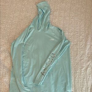 AFTCO Aqua Blue Hoodie with Sleeve Logo Sun Shirt